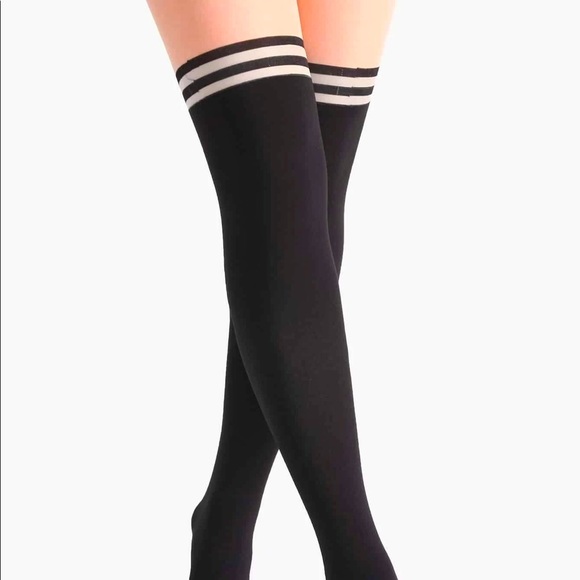 Black And Nude Patchwork Striped Pantyhose Stockings -NEW - Picture 3 of 7